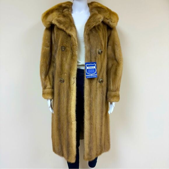 Vintage Natural Autumn Haze Oversized Collar Letout Mink Genuine Fur Coat - Picture 3 of 17